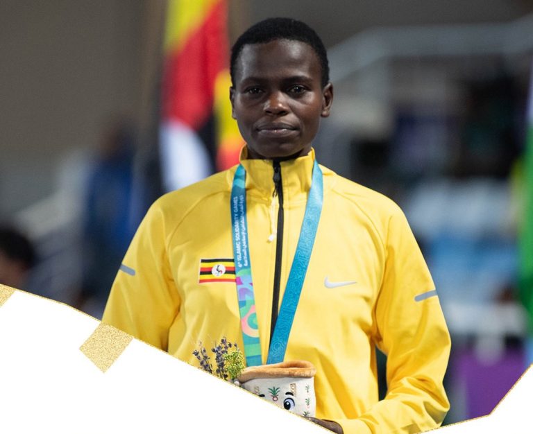 Rebecca Chelengat’s moment to celebrate after winning gold in women 10,000m finals.